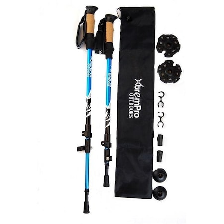 Xtrempro TK01-BL Hiking Trekking Poles Sticks Lightweight 7075 Aluminum Quick Flip-Lock Secure Cork Grip Handles; Blue